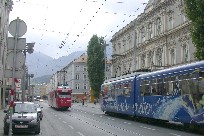 Colorful streetcars in Innsbruck
