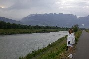 Kitty on bank of Rhine near Vaduz Hostel