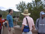 The kids get as close as the rules allow to the lizards - well maybe a little closer since climbing on walls was frowned upon