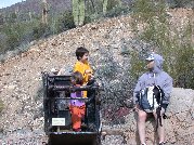 Ofek and Shoshan like the view from the mining car