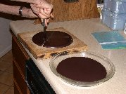 Once cooled (quickly in frig) chocolate breaks easily with knife point