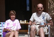 Paul and Kitty during breakfast on front walk