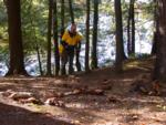 Paul nears top of steps from dock - more russula in foreground