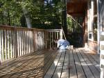 KItty nearing end of sealer application to portion of deck