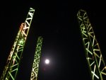 Moon framed in green towers