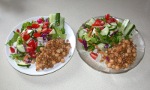 Canned chickpeas & lentils accompany a mixed veg salad