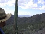 I-8 barely visible on flat with Estrella and Maricopa mountain ranges in the distance