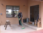 Paul cleaned back porch while wearing 40 pounds